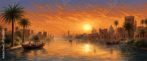 Sunset over the Tigris River and Baghdad city - City of Dreams