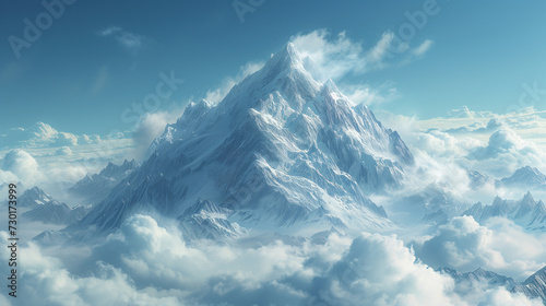 landscape with clouds, Sunset in the mountains, Snow covered mountains in winter, Mountain in the clouds, Ai generated image