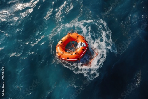 Orange Raft Floating on Top of Body of Water