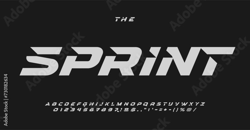 Sportive sans serif letters, bold automotive font for dynamic logo, high-speed headline, action-packed typography, race-inspired typographic design. Vector typeset.