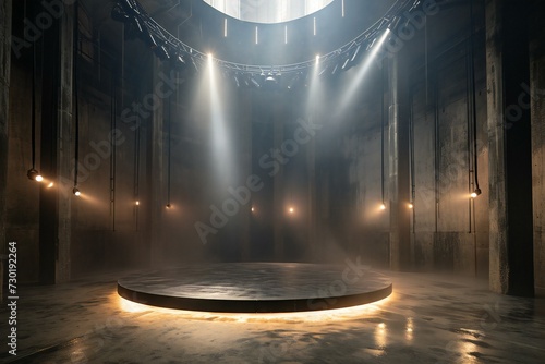 Empty stage with spotlights in the dark room