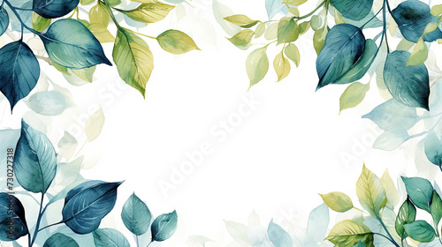 green leaf border frame on white background, invitation or greeting cards