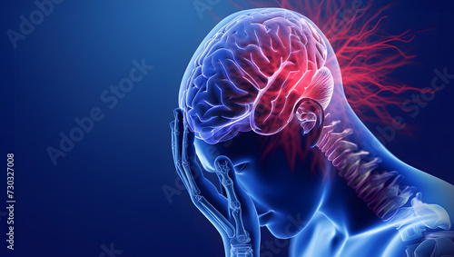 Brain Pain: Digital Illustration of a Human Headache and Neural Discomfort