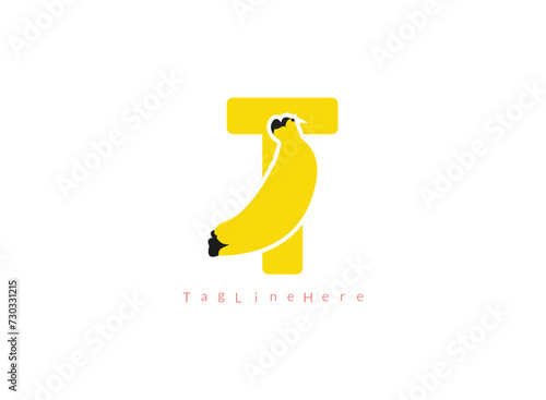 Creative Banana T logo, banana logo inside the letter logo design