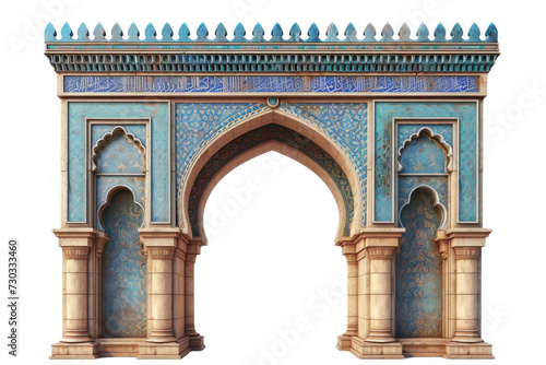 3D Brown marble gate entrance islamic isolated transparent background. PNG format