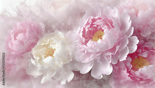 Pastelowe białe i różowe piwonie, tapeta wiosenne pastelowe kwiaty