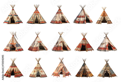 Native american tent vector set isolated on white background