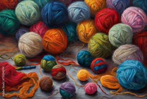 Mixed Color Wool Yarn. Colorful knitting yarn balls on the table illustration.
