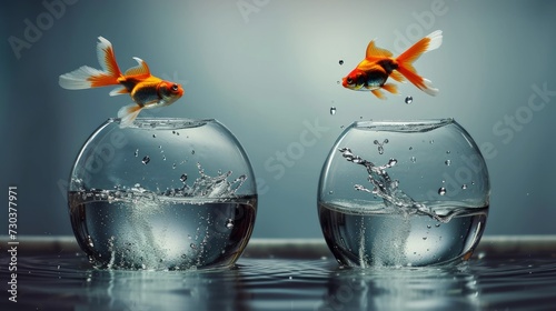 An angelfish jumping into a bigger fishbowl