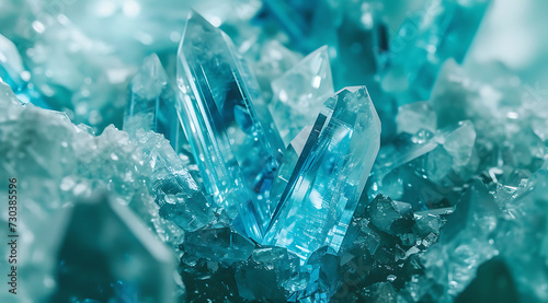 the blue crystals are close up in space in