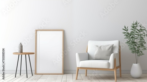 Mockup of empty blank picture frame in modern cozy room. Copy Space pictureframe