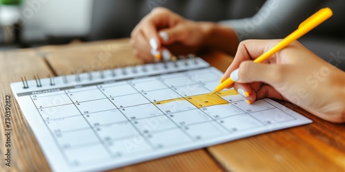 Strategic Monthly Planning: Hands Mark Important Dates on a Calendar for Effective Time Management, Generative AI