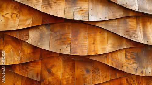 Wood cladding. Carpentry wall surface structure design, glossy finish.