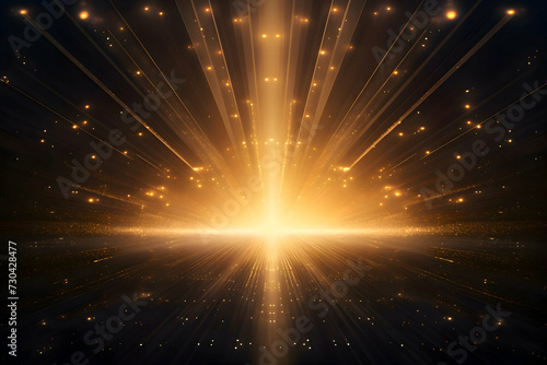 Light abstract glowing bokeh light. Shining star, sun particles and sparks with lens flare effect on black background. Sparkling magical dust particles. Christmas concept.