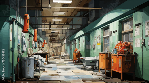 Scene of a hospital desolated, alone, apocalypse illustration background