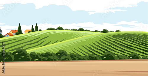 vector design of rural scenery with dirt roads and beautiful mountains