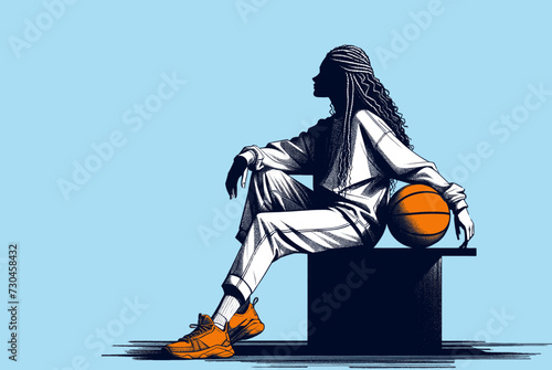 Illustration en vecteur : joueuse de basket-ball assise