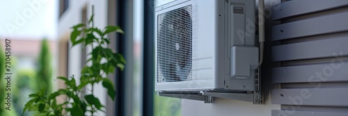 Outdoor HVAC air conditioning unit with heating and cooling capabilities for climate control