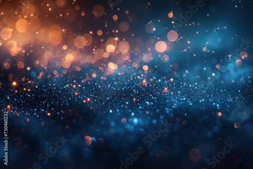 An abstract bokeh effect creates a backdrop of blue sparkles, reminiscent of a vibrant, festive night filled with twinkling lights., abstract christmas background