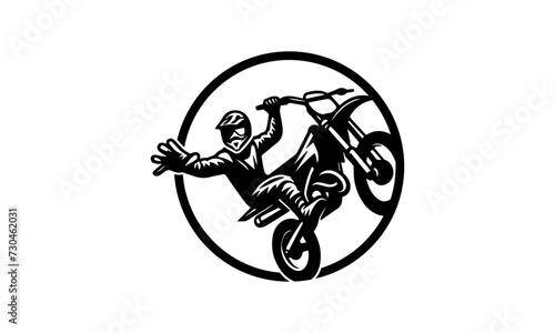 mascot logo of dirt bike stunt ,mascot logo fordirt bike riders ,black and white dirt bike mascot logo