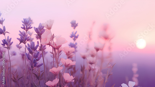 Wildflowers at sunset in pink pastel.
