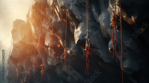 Rock climbing equipment descender belay rope, extreme sports background wallpaper.