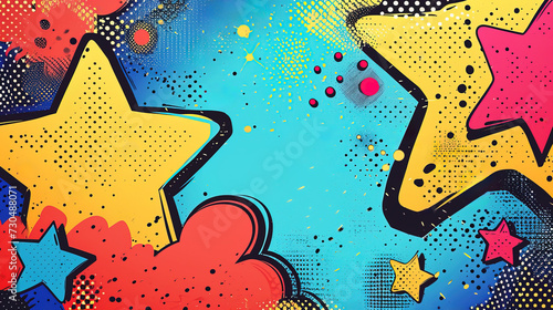 Colorful pop art style with comic star shapes background