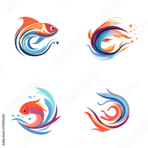 Vector set of beautiful fish labels, design elements, emblems and badges. Isolated logo illustration, simple minimal. collection with abstract emblem of beautiful fish
