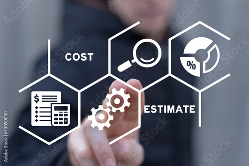 Budget and financial planning concept. Annual income and cost estimate. Project cost estimation, calculate budget or resources to finish work, financial plan, invoice or tax, expense or loan concept.