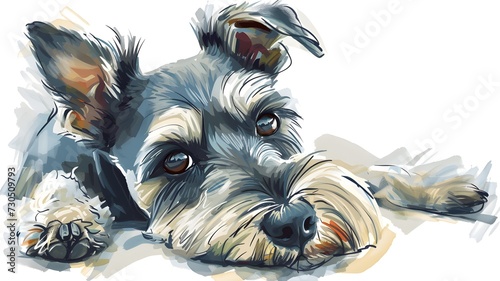 I love my schnauzer. Vector sketch illustration with hand drawn dog portrait. on white background --ar 16:9 --v 6