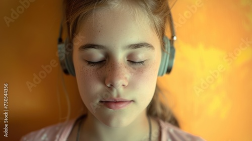 A teenage girl with auditory processing disorder listens intently to music her love for melodies and rhythms transcending her challenges.