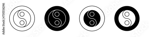 Yin Yang Icon Set. Chinese Tao and Harmony Vector symbol in a black filled and outlined style. Balanced Unity Sign