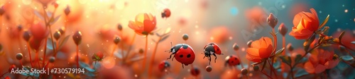 cheerful ladybugs flying around whimsical clouds (2) 