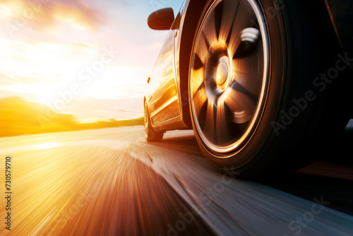 close up tire sport car on the road. Generative Ai