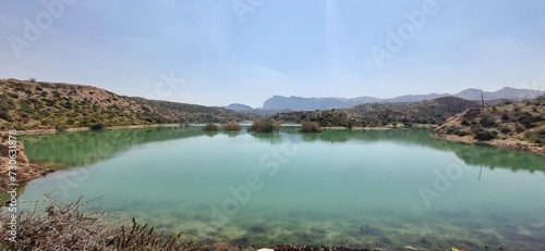 Panoramic view of a beautiful lake in the middle of the desert
