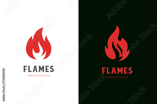 Fire Flame logo icon design red color burning hot graphic symbol. Bonfire Silhouette vector logo template