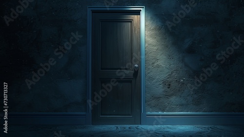 closed door in a dark room. the light shone on the door