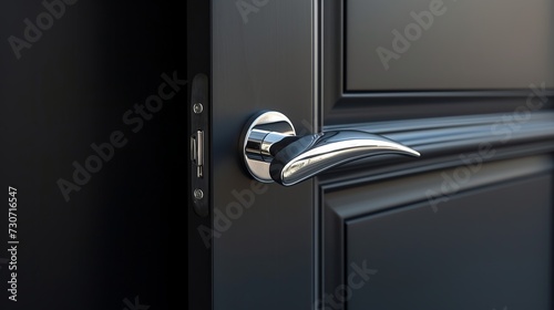 new clean stylish metal door handle on black doors 