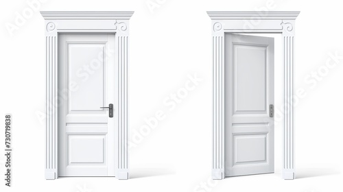 Vector Realistic Different Opened and Closed White Wooden Door Icon Set Closeup Isolated on White Background. Elements of Architecture. Design template of Classic Home Door for Graphics. 