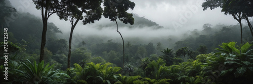Mysterious allure of a jungle veiled in mystical fog. Tailor-made for tourism campaigns, travel enthusiasts, and nature publications. Wanderlust ignition, exploration inspire. Misty landscape series.