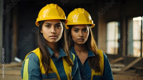 Young Females Oil Rig Worker, Construction worker, Miner, Mine Worker, Engineer on construction Background