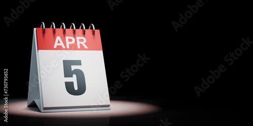 April 5 Calendar Spotlighted on Black Background