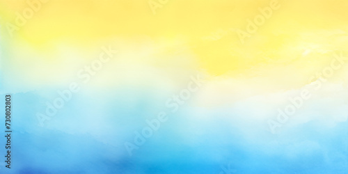 Abstract summer landscape watercolor background with blue sky, white clouds and green field. Watercolor illustration for interior, flyers, poster, cover, banner. Modern gradient painting by Vita