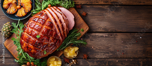 Easter ham is made with brown sugar, honey, mustard, and sometimes cloves or pineapple.