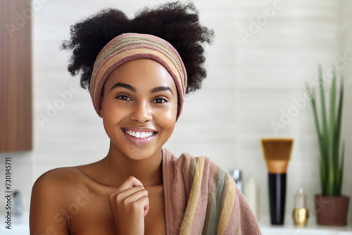 Smiling black woman with makeup