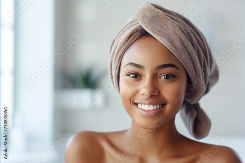 Smiling ethnic woman with makeup