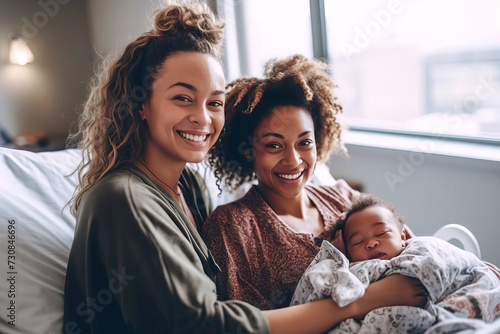 Happy mother and daughter resting on couch