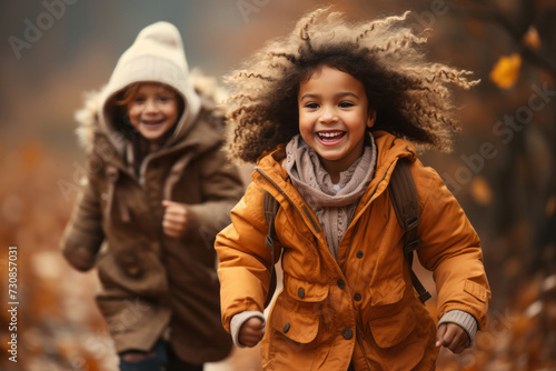 Happy little girl with mother in winter