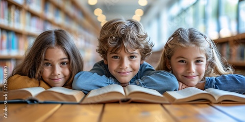 Bookworms - A group of children posing for a picture in front of a bookshelf, showcasing their love for reading and learning. Generative AI