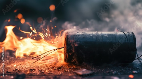 close-up shot of dynamite with a burning fuse